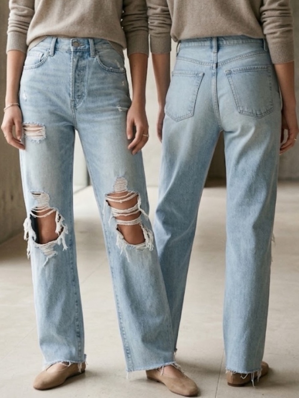 Wild Fable light blue high rise distressed straight leg jeans
